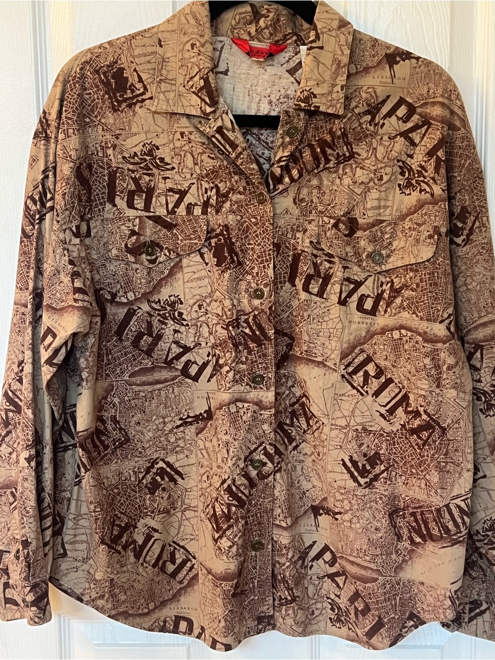 Men's Beige & Brown Printed Button-Up Shirt